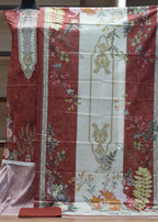 Floral patterned fabric draped over a mannequin in a minimal indoor setting.