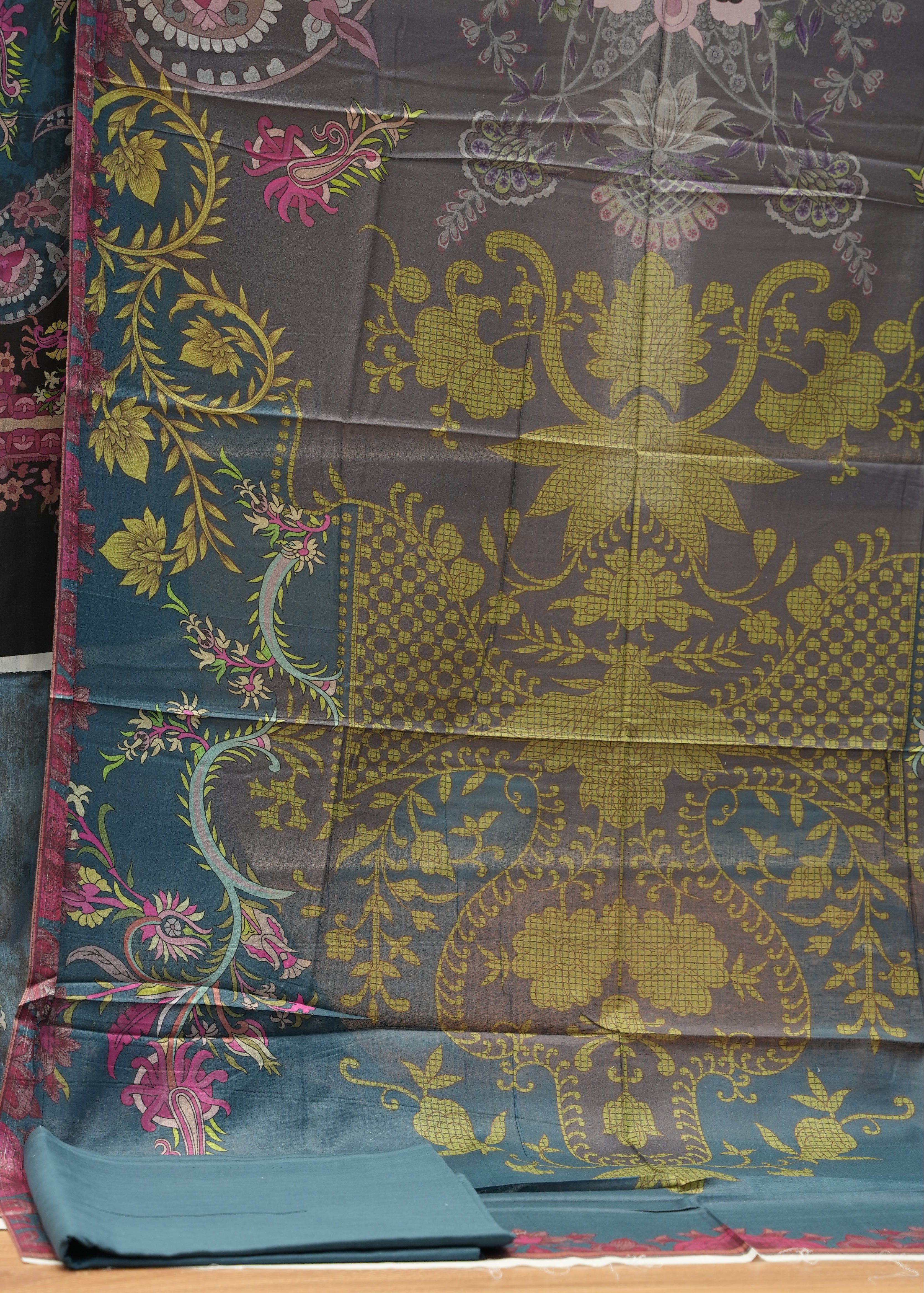 Collection of patterned fabric swatches in various colors and designs.