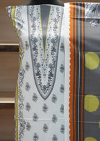 Fabric with polka dot pattern and printed design on a plain background