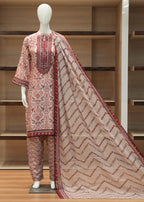 Mannequin wearing a traditional outfit with a patterned shawl in a store setting.