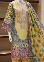 Colorful embroidered traditional outfit on a mannequin against a neutral background