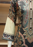 Traditional embroidered garment with intricate patterns on a neutral background